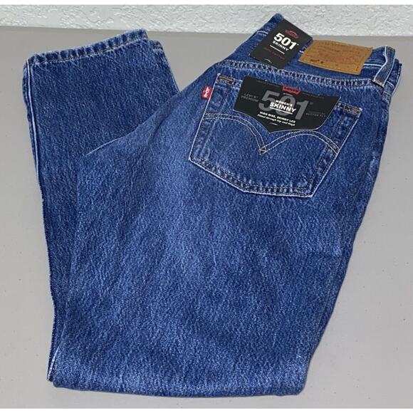 Levi's 501 Button Fly Skinny High Rise Jeans Women's Size 24 x 28 Distressed NEW - Picture 3 of 13